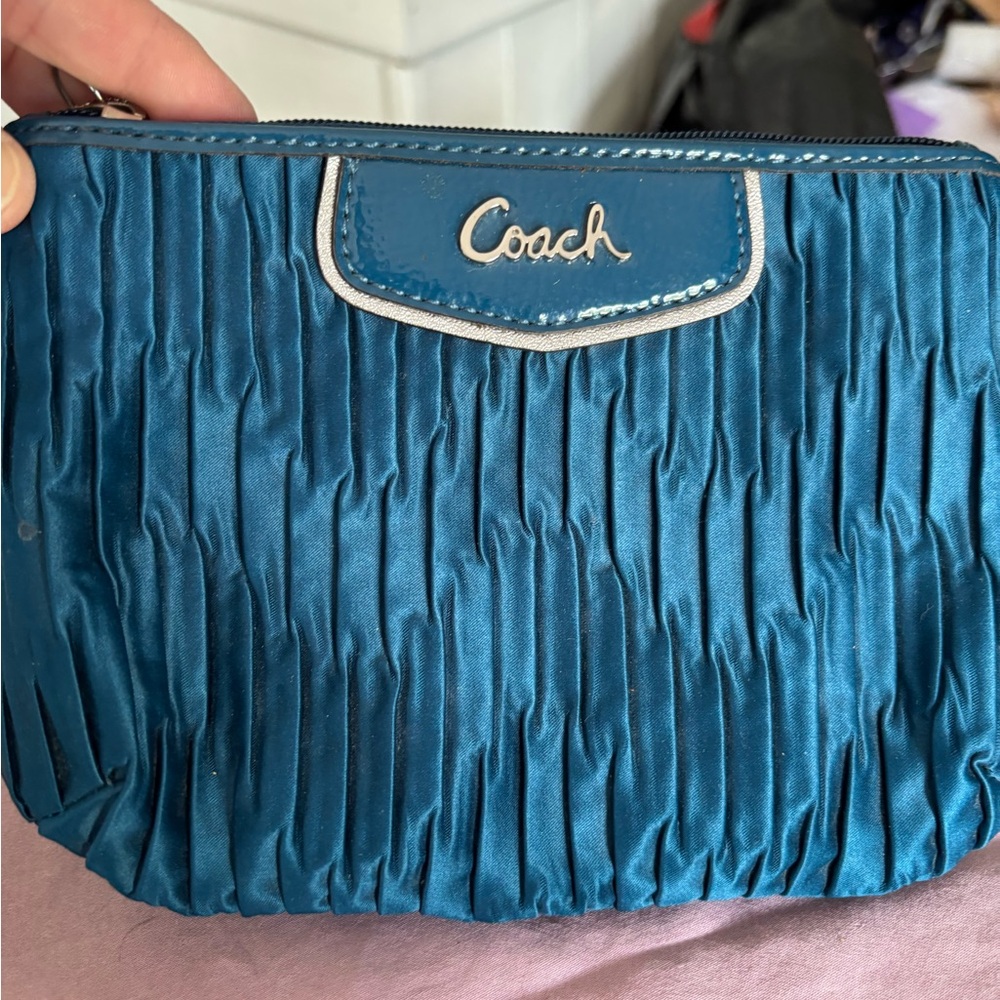 Coach Teal Pleated Cosmetic Bag